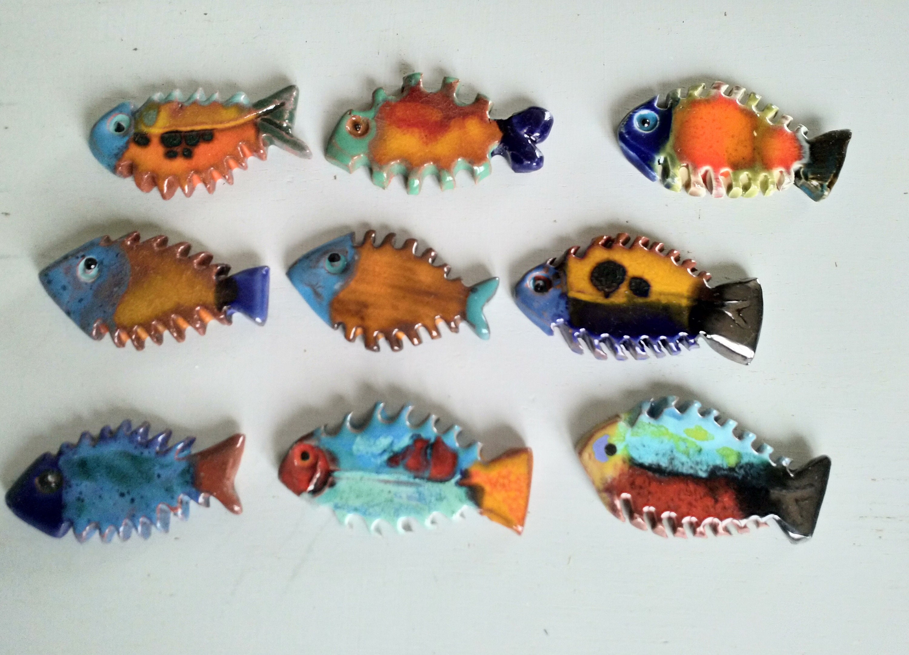 Poissons en Faïence Émaillée , Pièce Unique Art Mural Mosaïque , Décoration Marine