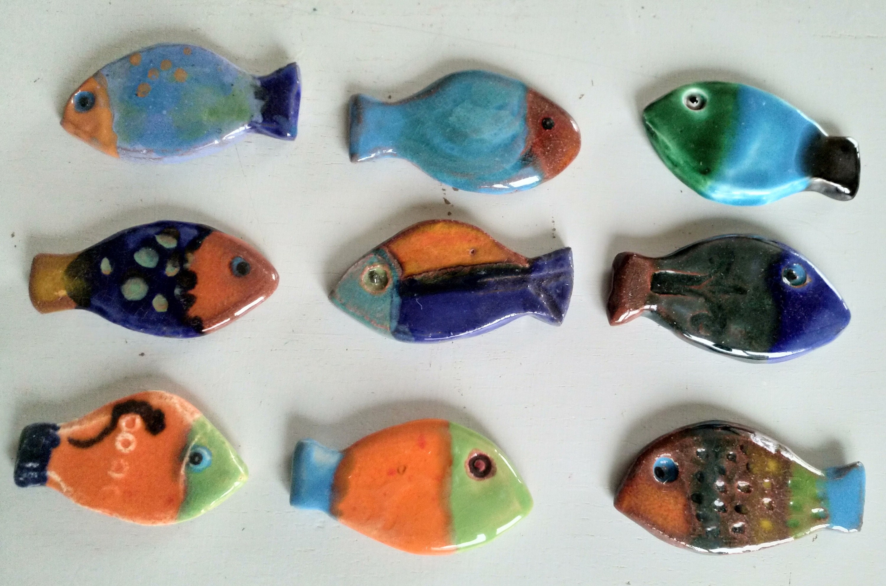 Poissons en Faïence Émaillée , Pièce Unique Art Mural Mosaïque , Décoration Marine