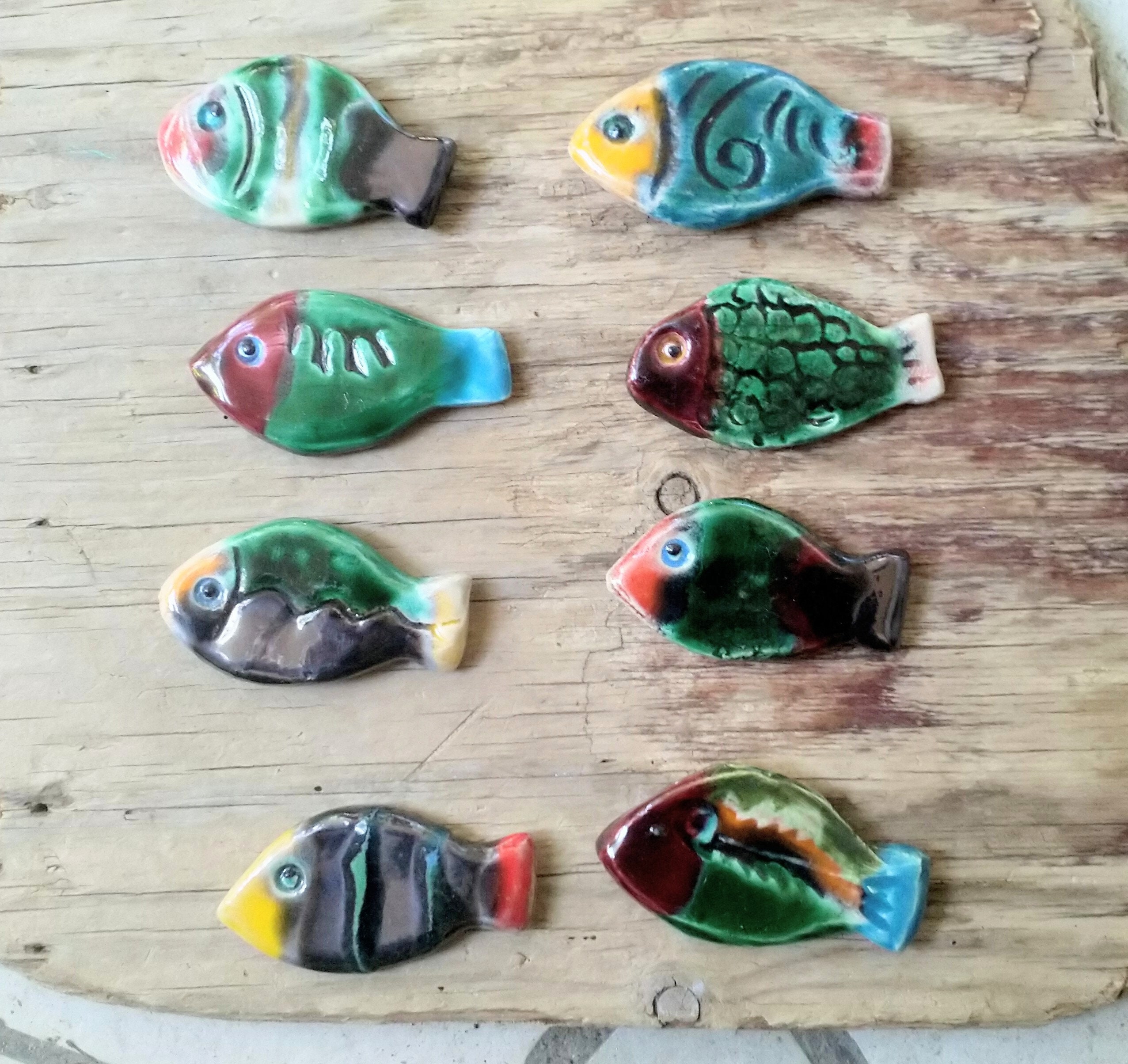 Poissons en Faïence Émaillée , Pièce Unique Art Mural Mosaïque , Décoration Marine