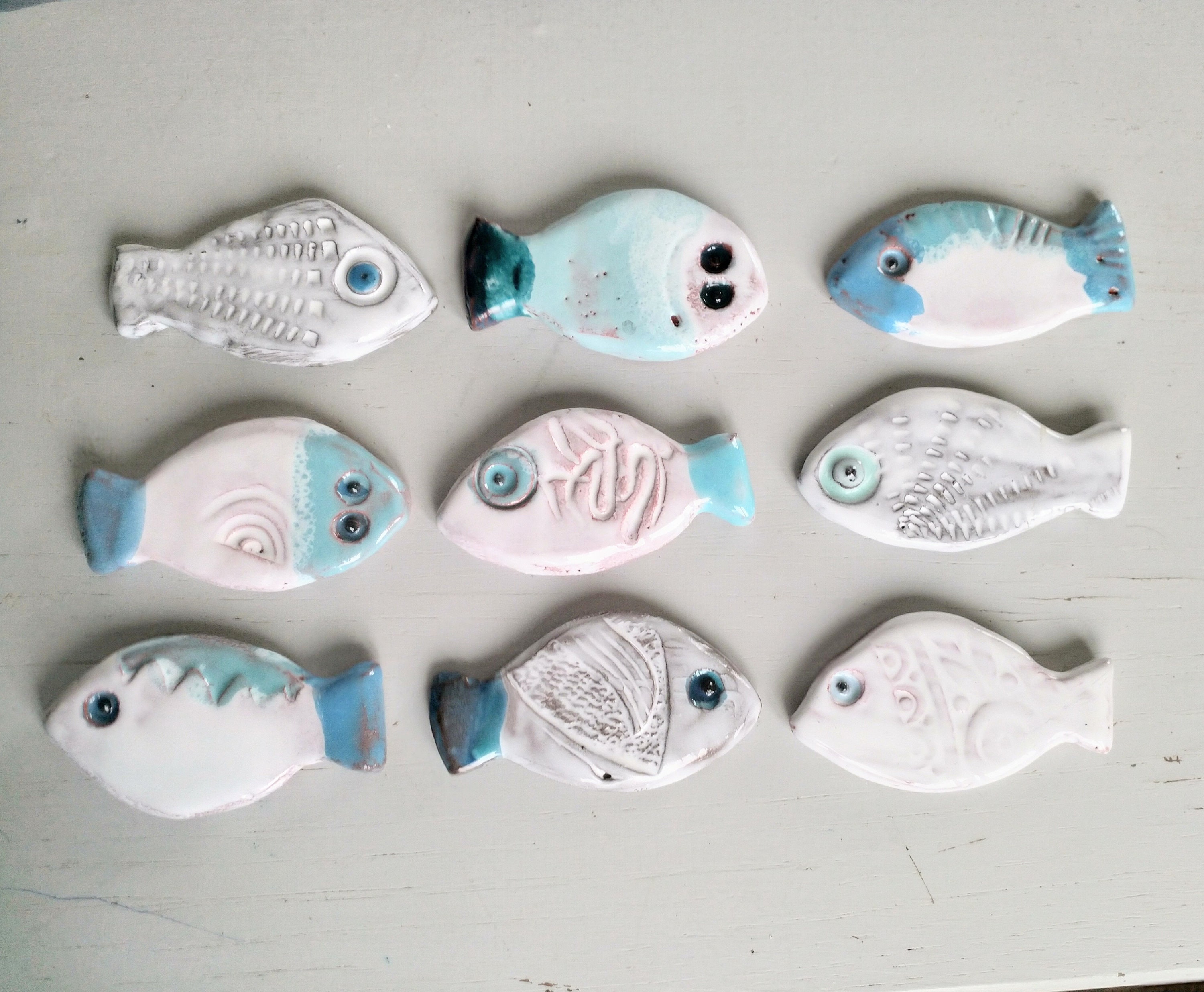 Poissons en Faïence Émaillée , Pièce Unique Art Mural Mosaïque , Décoration Marine