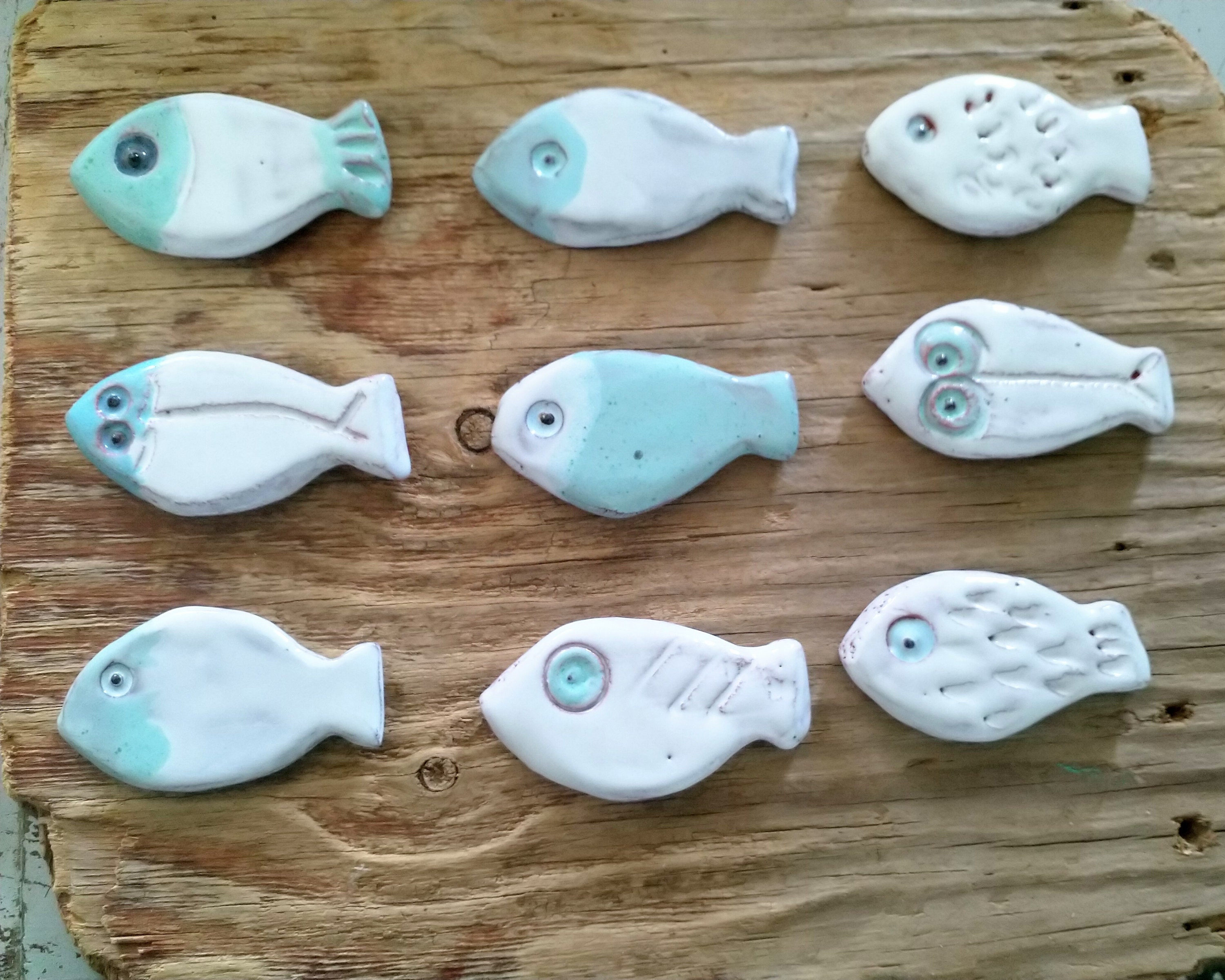 Poissons en Faïence, Pièce Unique , Art Mural Mosaïque , Décoration Marine, Porte-Couteaux