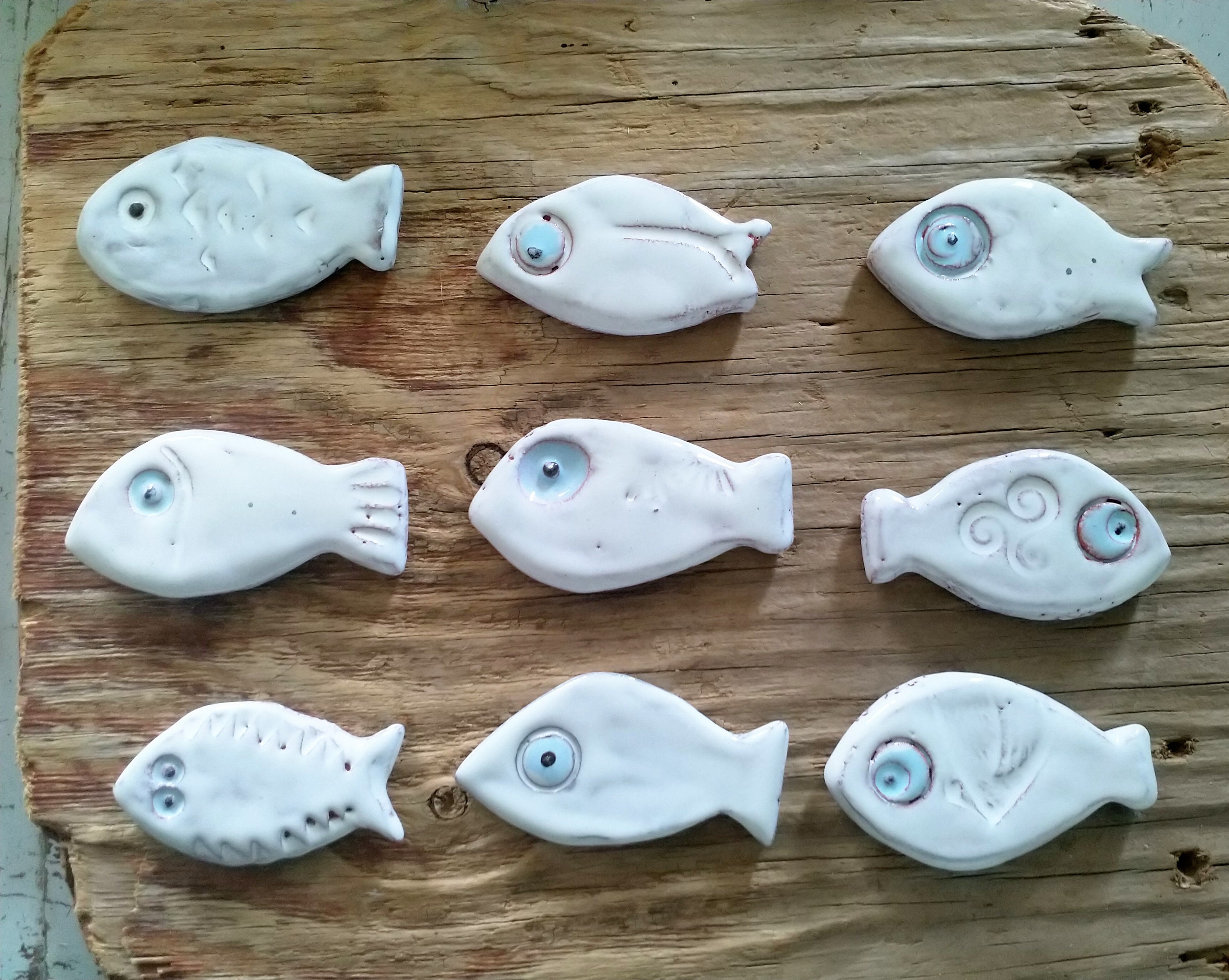 Poissons en Faïence Émaillée , Pièce Unique Art Mural Mosaïque , Décoration Marine