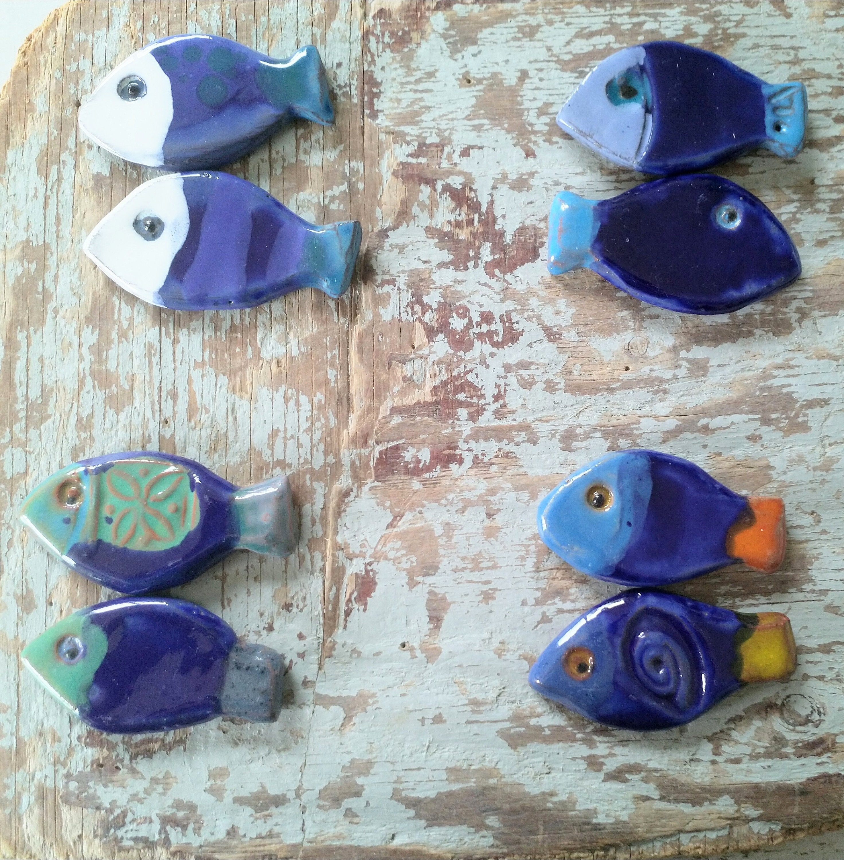 Poissons en Faïence Émaillée , Pièce Unique Art Mural Mosaïque , Décoration Marine, Vendus Par 2