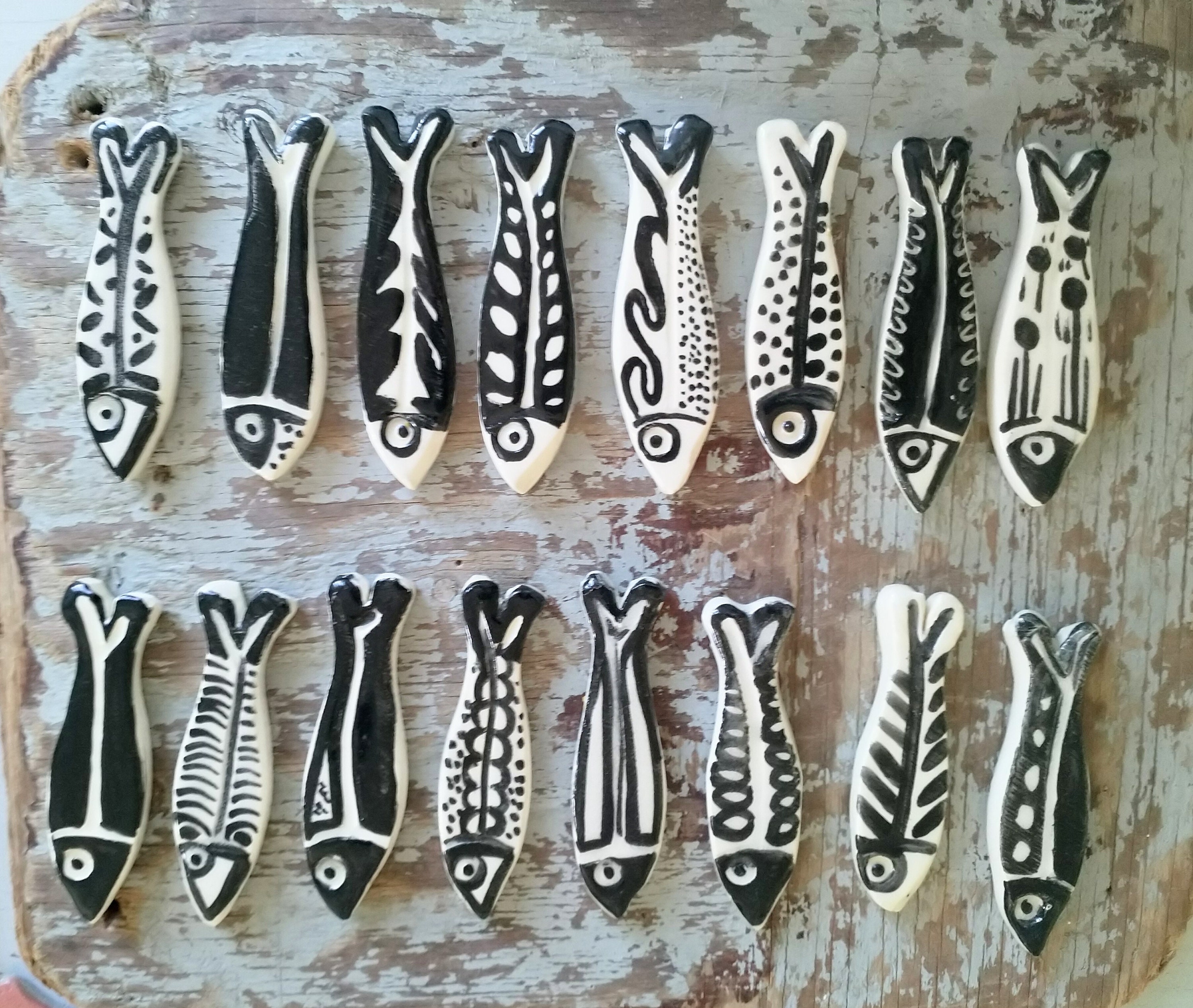 Sardines Noires et Blanches , Porte-Couteaux Décoration Bord de Mer Art Mosaïque