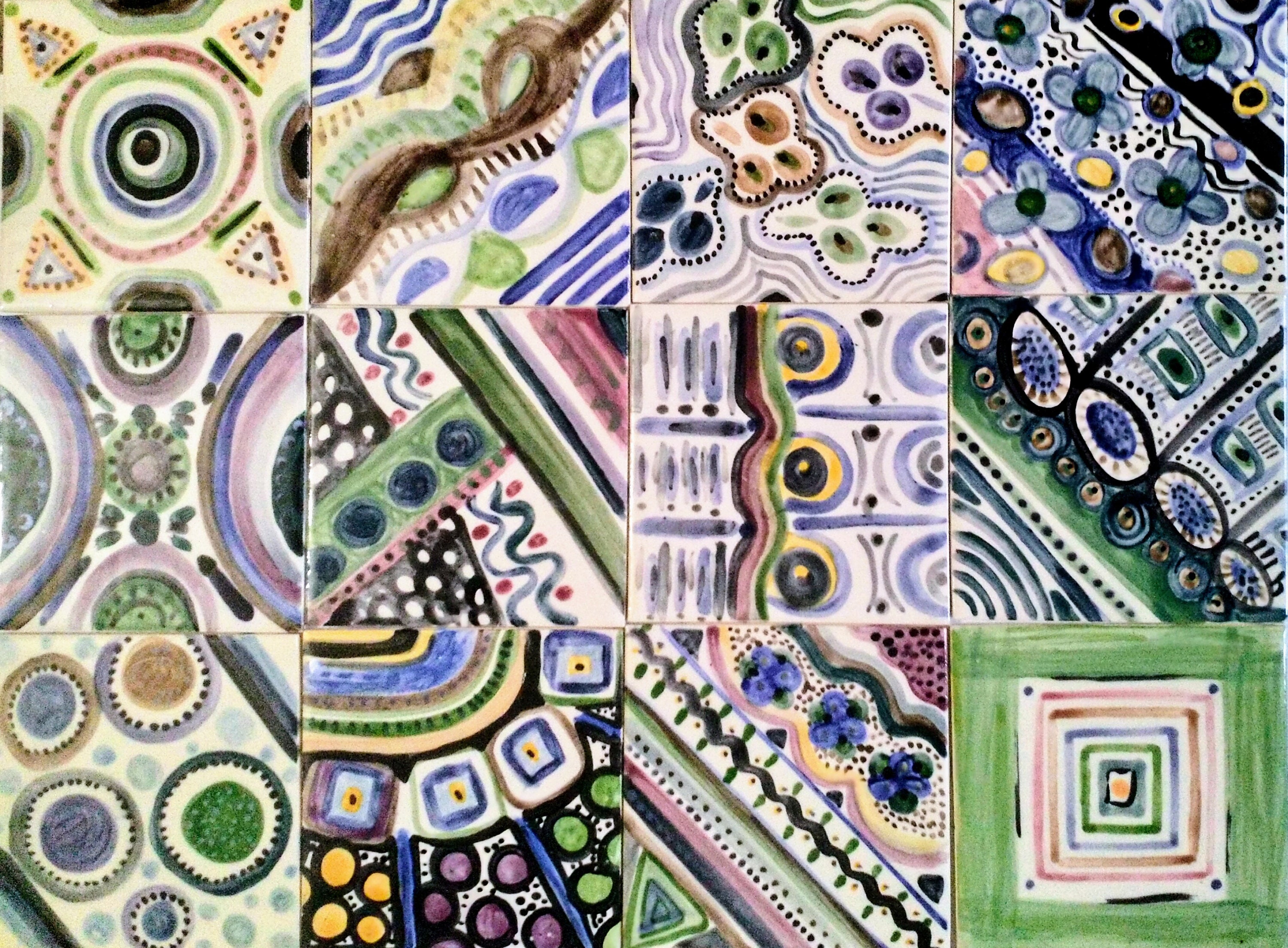 12 Carreaux en Faïence 10 X cm Décorés à La Main