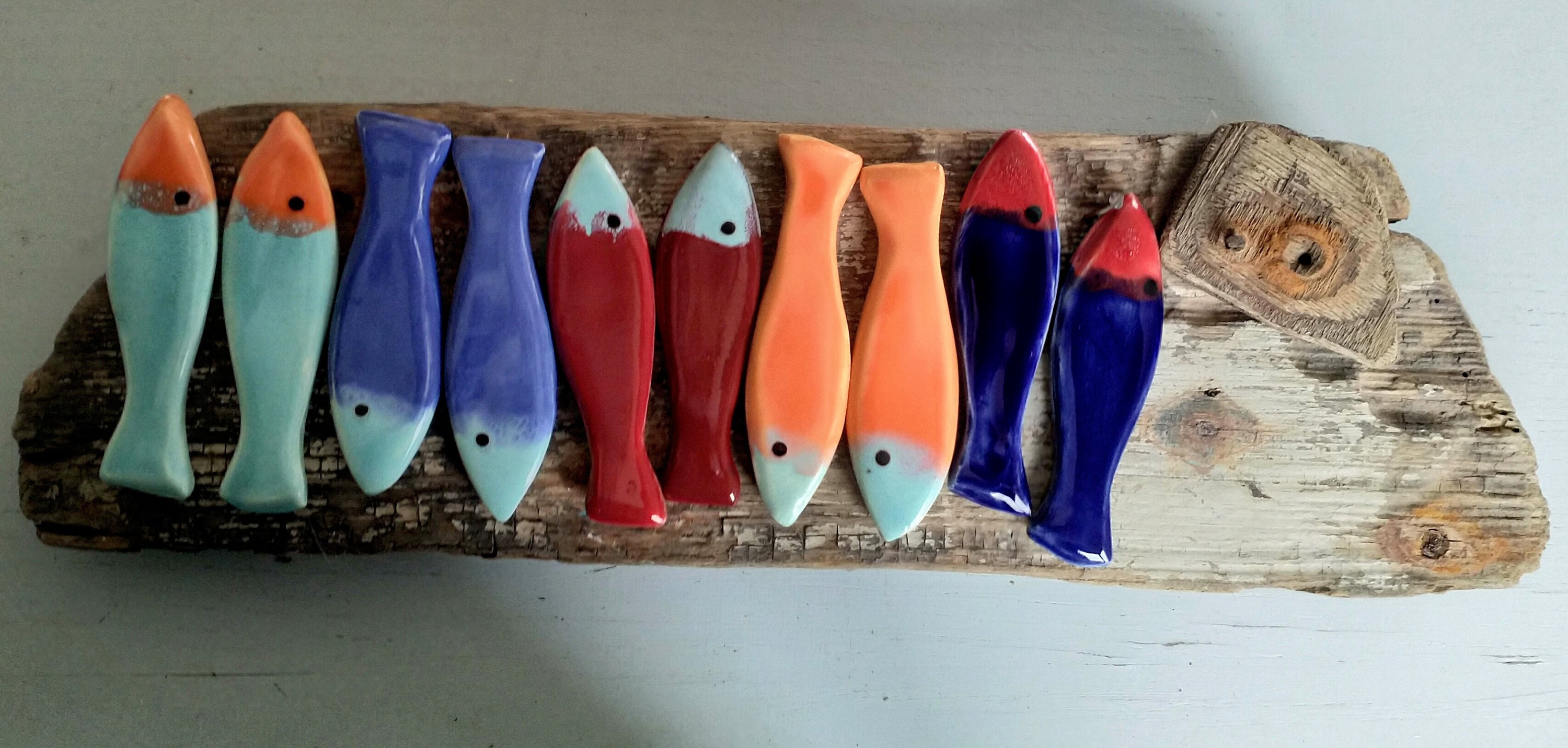 Set Sardines Émaux Multicolores , Porte-Couteaux , Décoration Marine , Art Mosaïque
