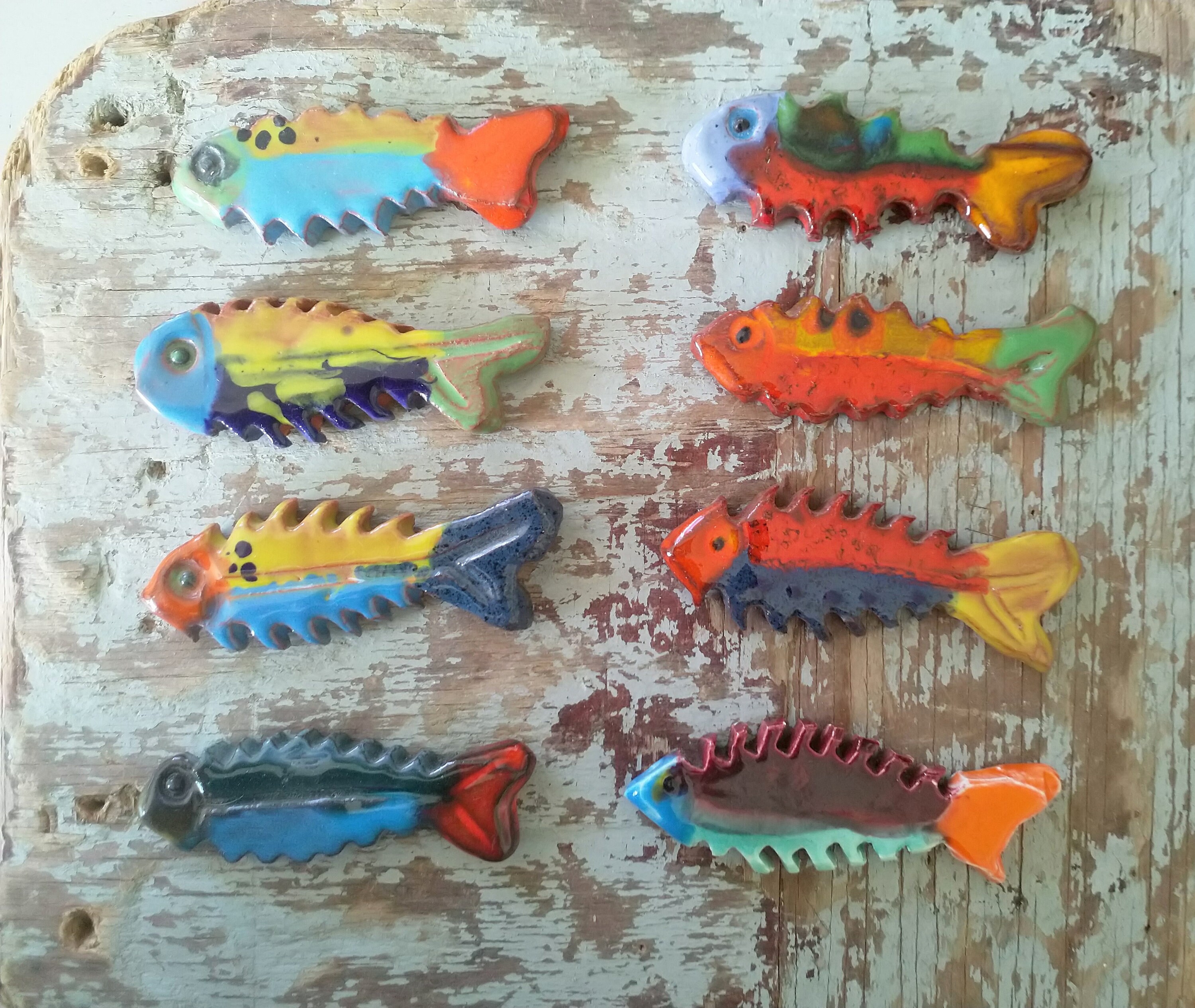 Poissons en Faïence Émaillée , Pièce Unique Art Mural Mosaïque , Décoration Marine