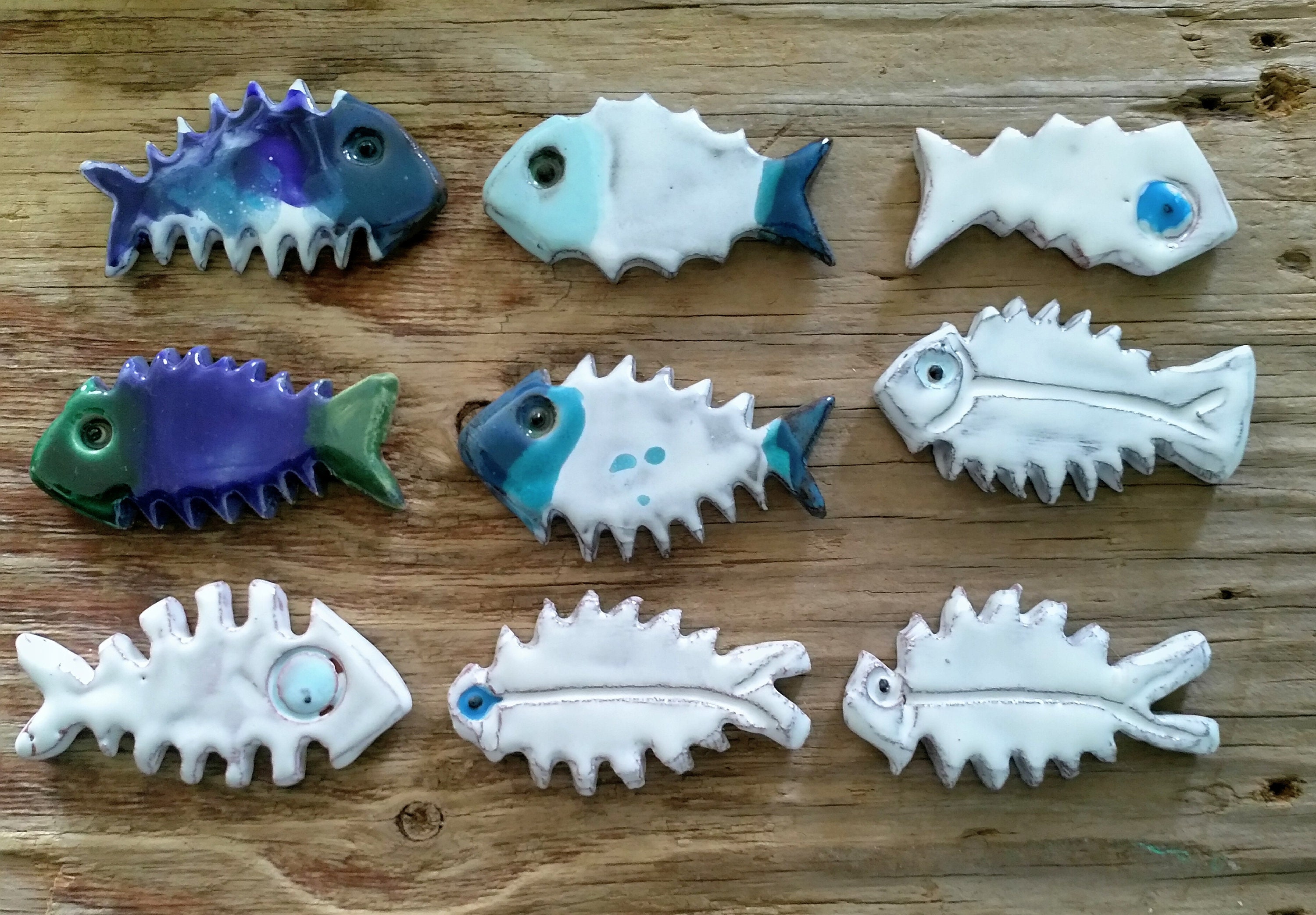 Poissons en Faïence Émaillée , Pièce Unique Art Mural Mosaïque , Décoration Marine