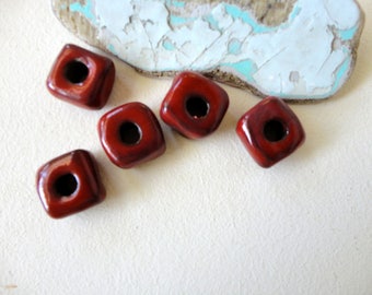 red square beads in ceramic-handmade
