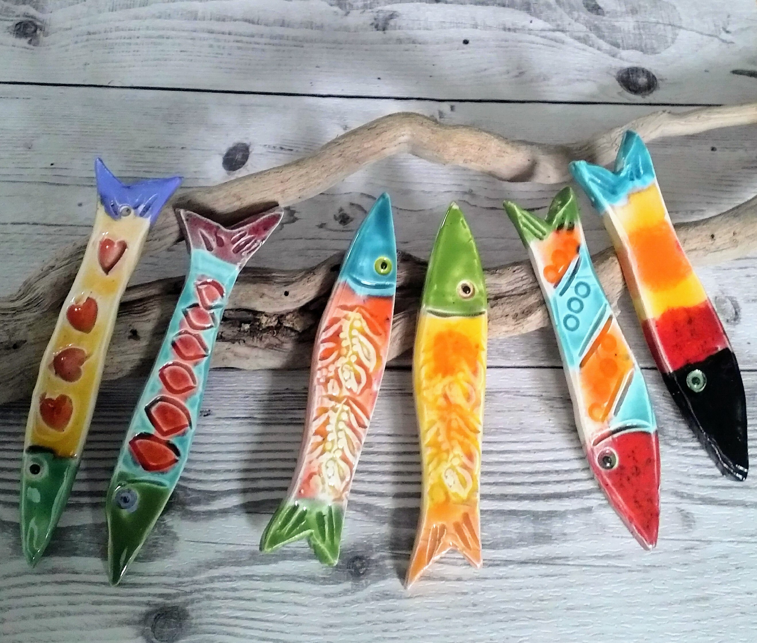 Poissons en Faïence Émaillée , Pièce Unique Art Mural Mosaïque , Décoration Marine