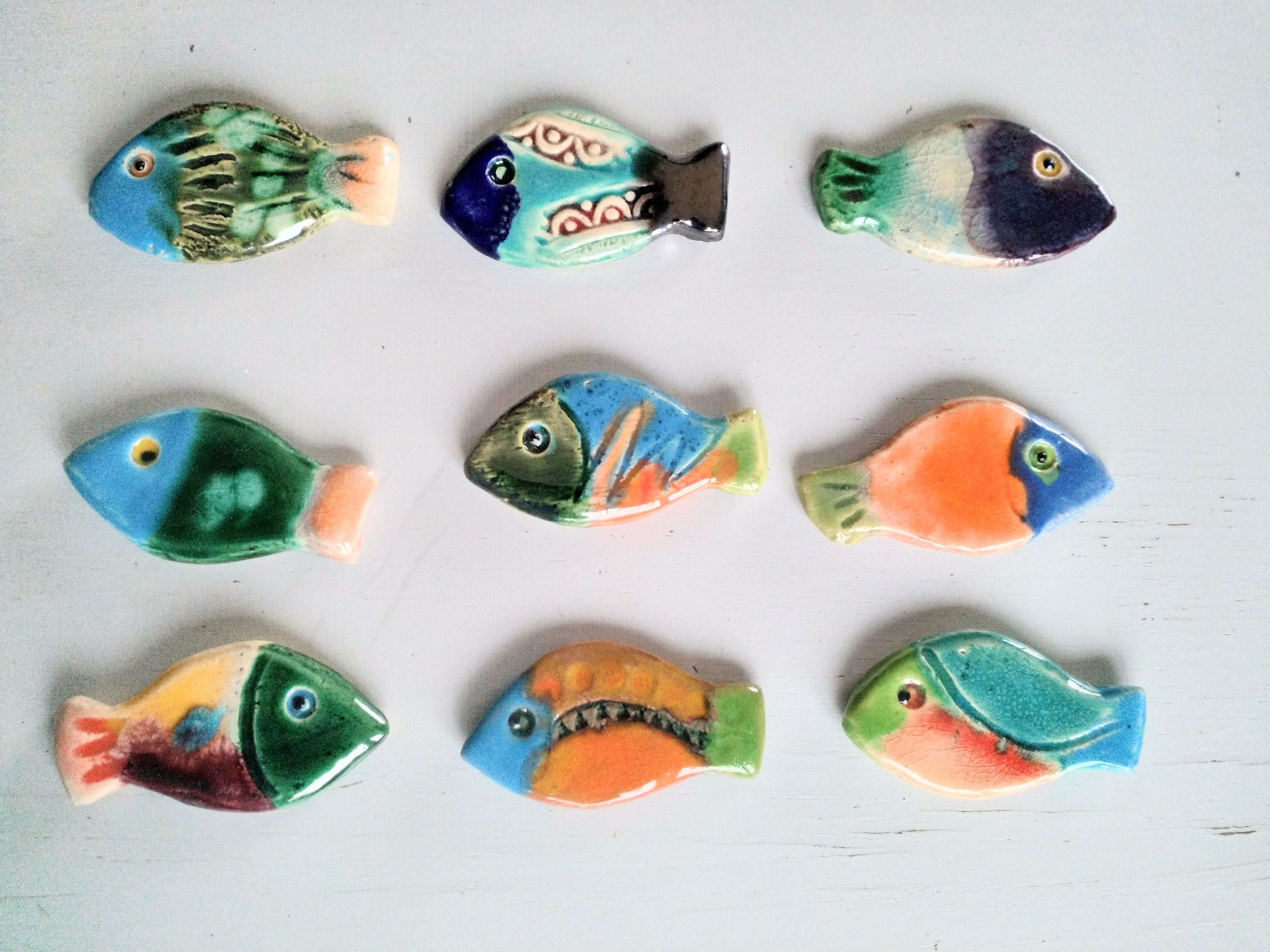 Poissons en Faïence Émaillée , Uniques Art Mural Mosaïque , Décoration Marine