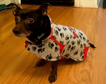 Fleece Dog Coat Soccer Ball Paw Print