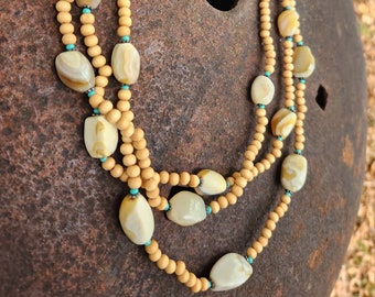 Agate, Turquoise & Wooden Beaded Layered Necklace