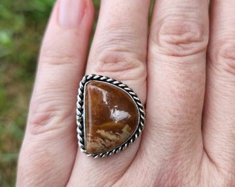 Brecciated Jasper Sterling Silver Ring - Size 8.5