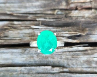 Green Emerald Quartz Sterling Silver Ring - Size 8.5