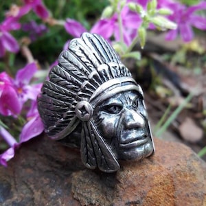 Vintage 1985 G&S Indian Chief Biker Ring - Hallmarked - Size 12