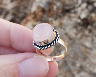 Rose Quartz Sterling Silver Ring - Size 5.5