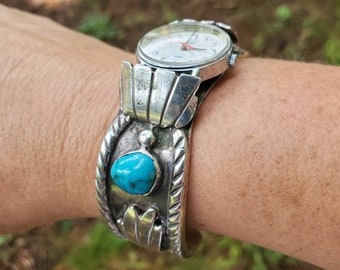 Vintage Turquoise Sterling Silver Watch Band - Etsy