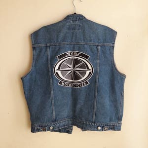 Vintage Wrangler Denim Jacket Vest with Star Motorcycles Patch - Size L