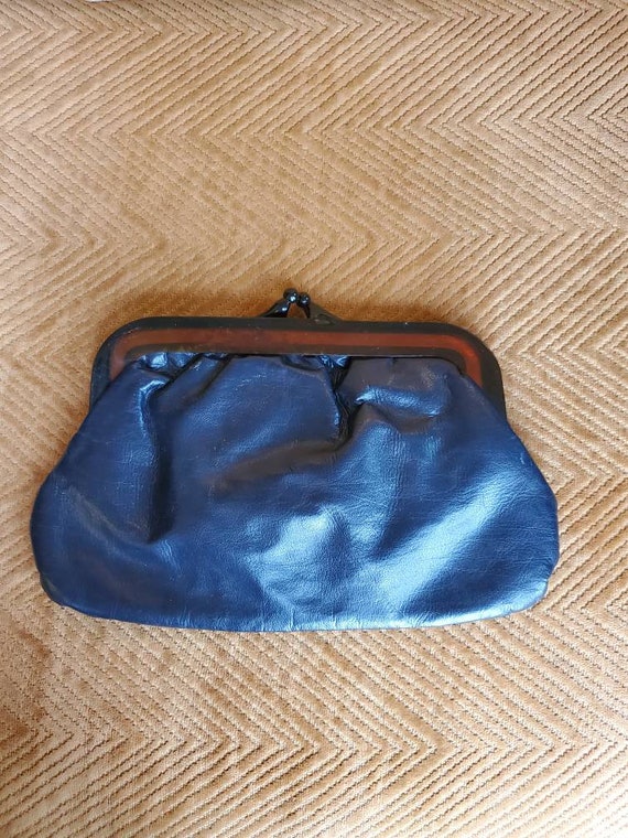 Vintage Blue Clutch Purse with Lucite and Gold Ch… - image 3