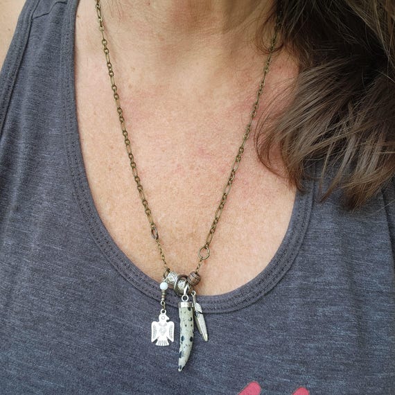 Handmade Dalmation Jasper, Thunderbird, Feather C… - image 8