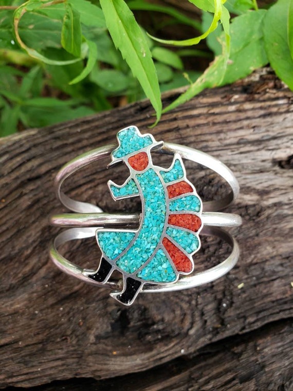 Kachina Kokopelli Lapis Turquoise Vintage Native American Navajo Sterling Silver Inlay Bracelet Kachina Kokopelli Lapis Turquoise Vintage Native American Navajo Sterling Silver Inlay Bracelet