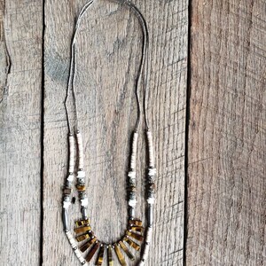 Handmade Native American Tigers Eye Heishi Bead Liquid Silver Double Stranded Necklace image 6