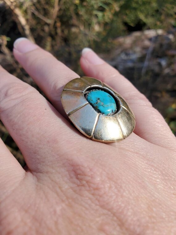 Vintage Southwestern Turquoise Shadowbox Ring - image 2