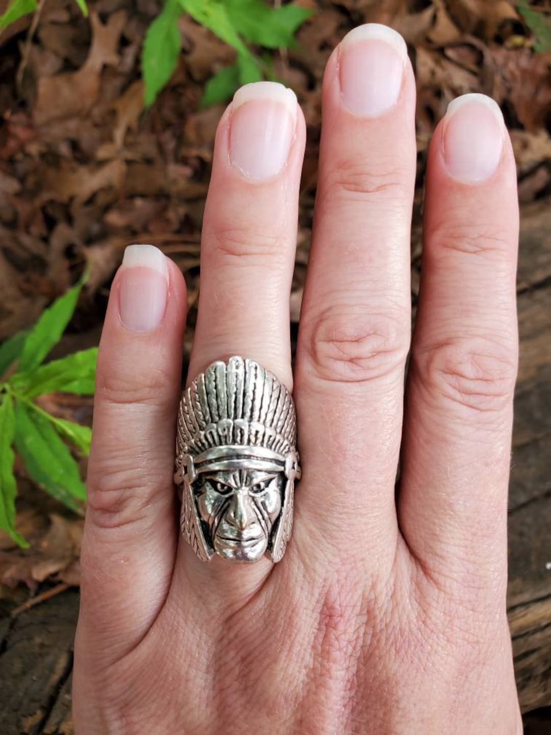 Vintage 1985 G&S Native American Chief Biker Ring - Hallmarked