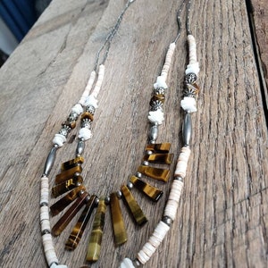 Handmade Native American Tigers Eye Heishi Bead Liquid Silver Double Stranded Necklace image 4