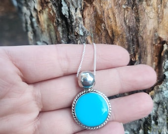 Vintage Mexico Sterling Silver Turquoise Pendant Necklace