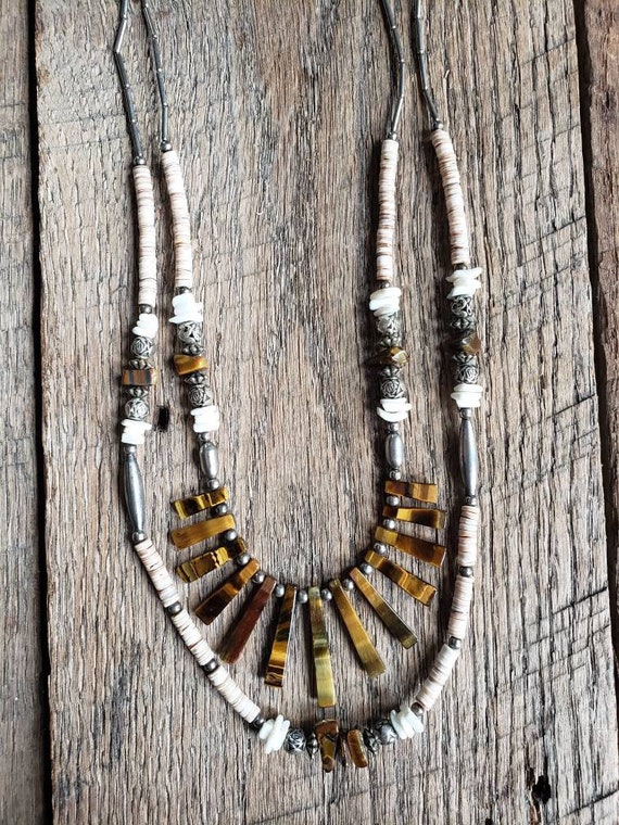 Handmade Native American Tigers Eye Heishi Bead L… - image 3