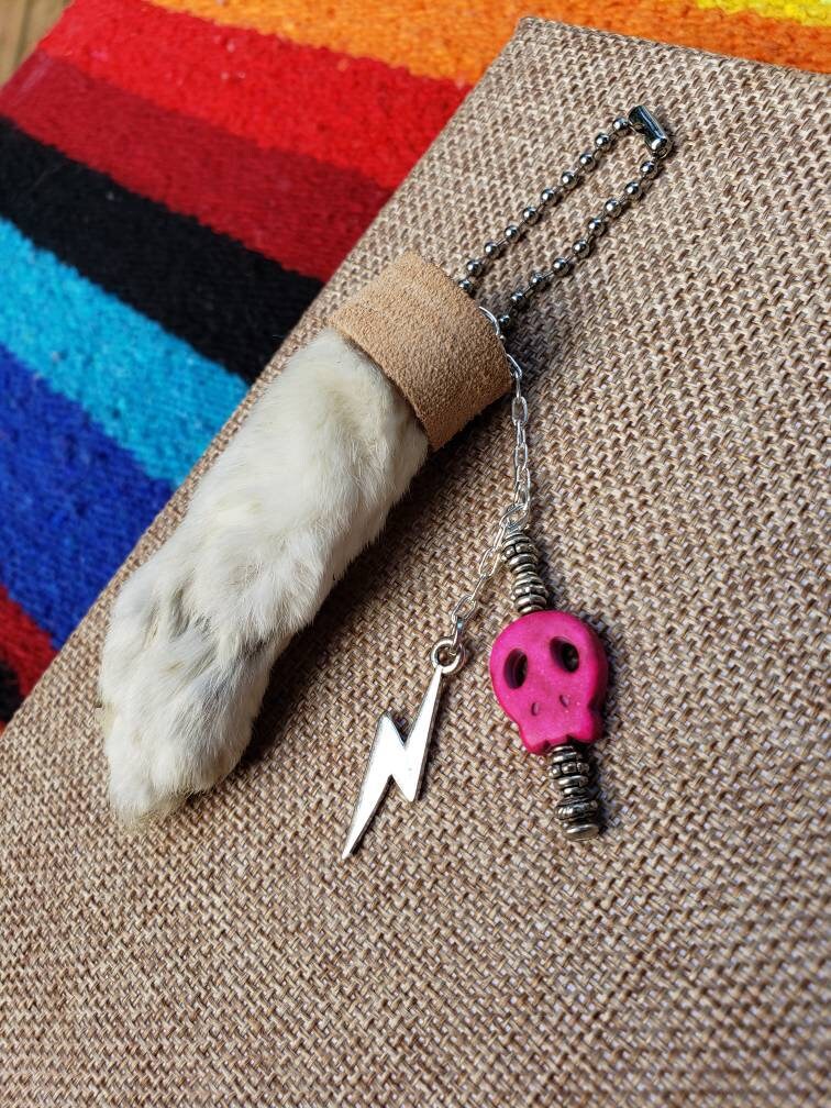 Lucky Rabbit's Foot Keychain With Lightening Bolt and Pink Etsy