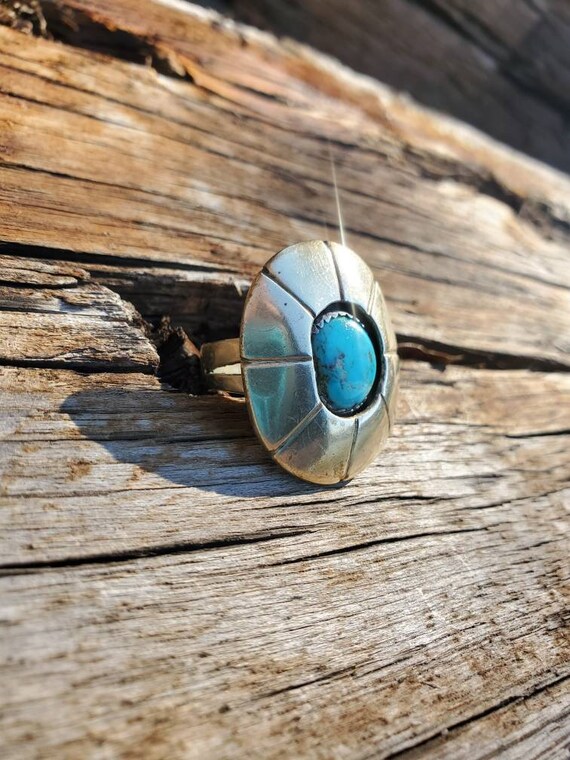 Vintage Southwestern Turquoise Shadowbox Ring - image 5