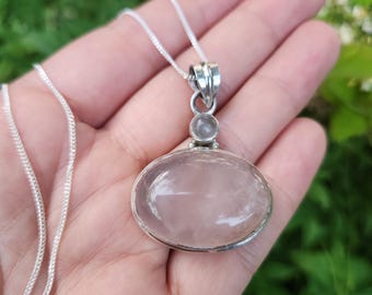 Collana con ciondolo in argento sterling con quarzo rosa vintage