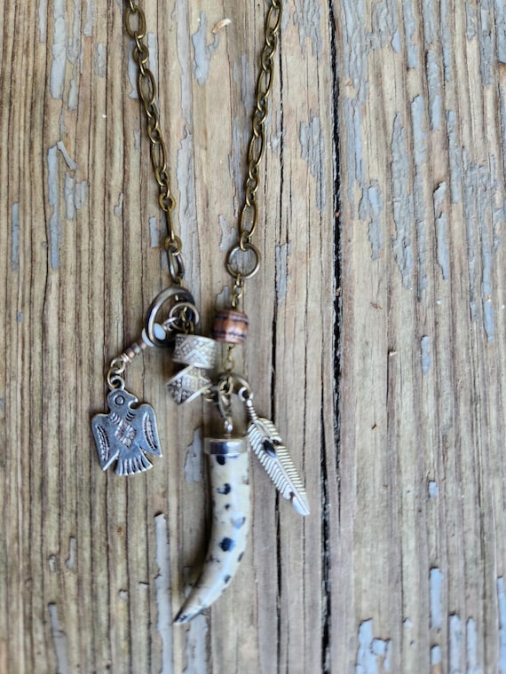 Handmade Dalmation Jasper, Thunderbird, Feather C… - image 1