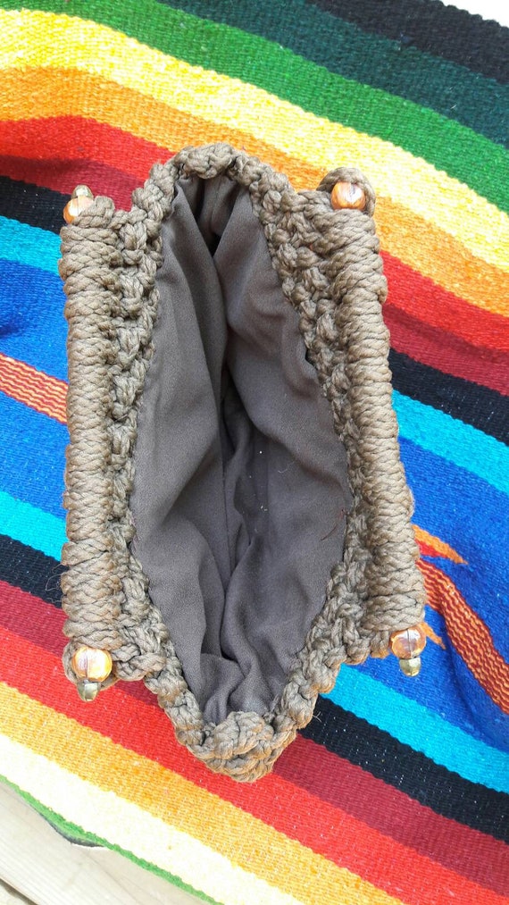 1970's Bohemian Brown Macrame Handbag - image 3