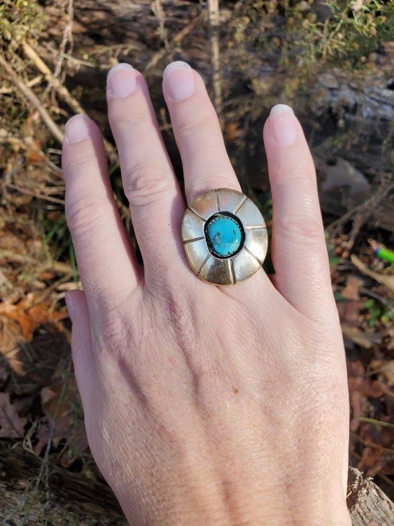 Vintage Southwestern Turquoise Shadowbox Ring - image 3