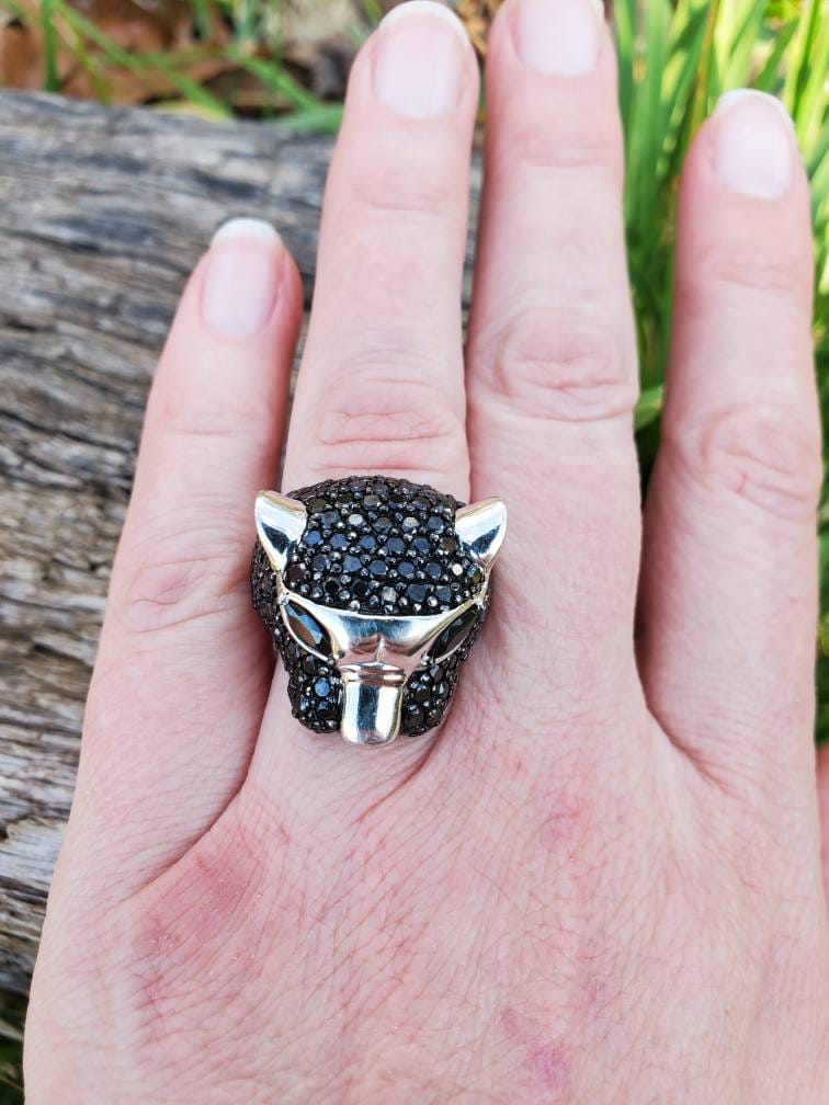 Round Cut Black Natural Diamond Panther Ring In 14K Solid White Gold -  Walmart.com