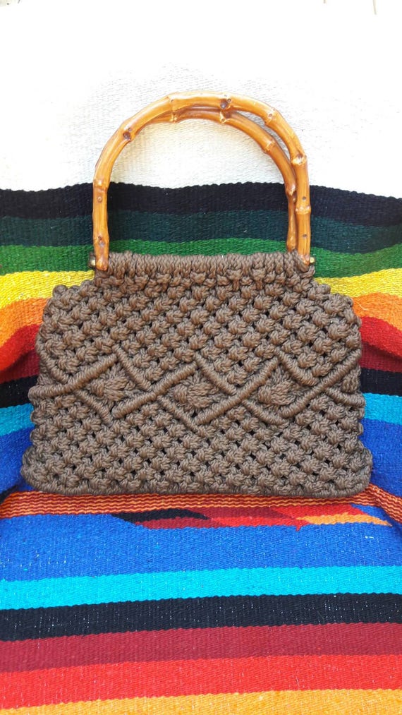 1970's Bohemian Brown Macrame Handbag - image 2