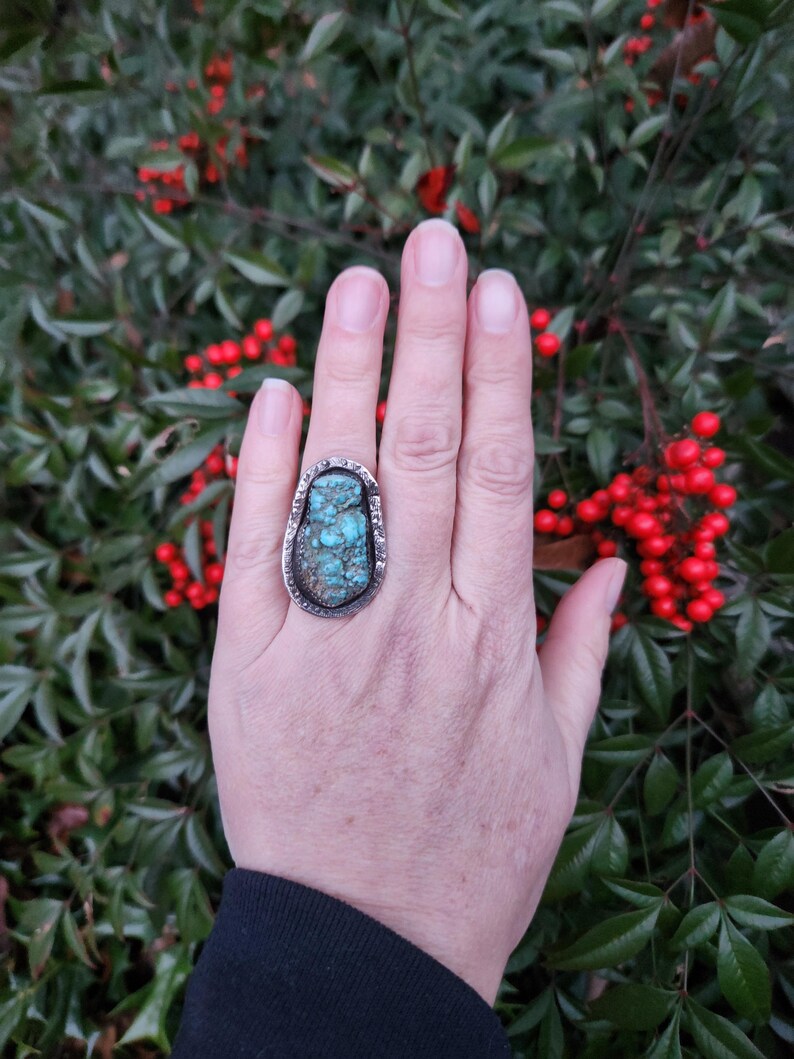 Vintage Native American Long Turquoise Sterling Silver Ring - Size 8 - Etsy