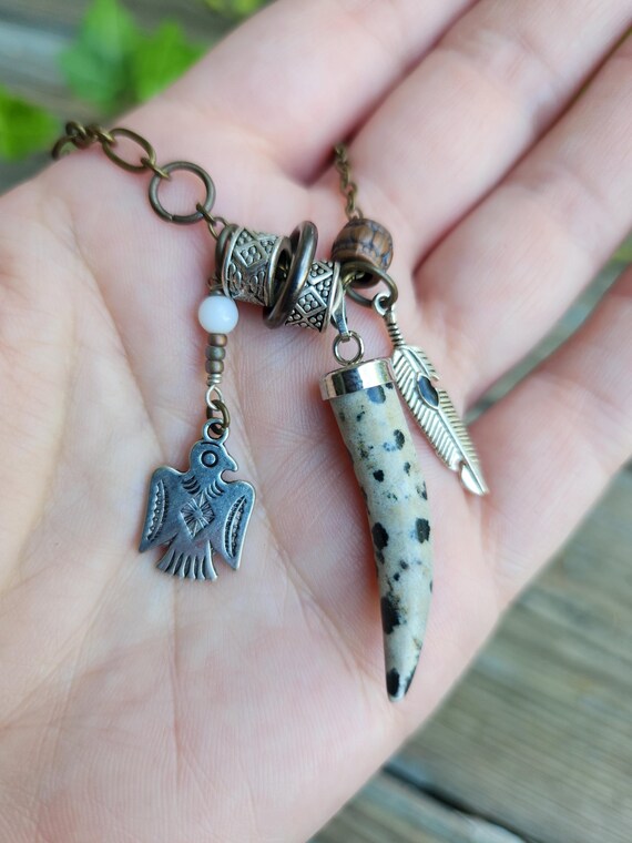 Handmade Dalmation Jasper, Thunderbird, Feather C… - image 7