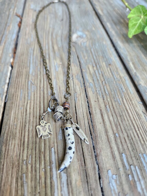 Handmade Dalmation Jasper, Thunderbird, Feather C… - image 2