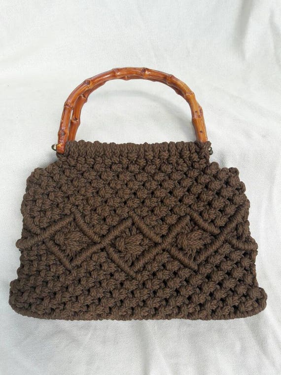 1970's Bohemian Brown Macrame Handbag - image 5