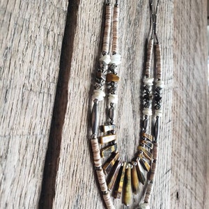 Handmade Native American Tigers Eye Heishi Bead Liquid Silver Double Stranded Necklace image 8