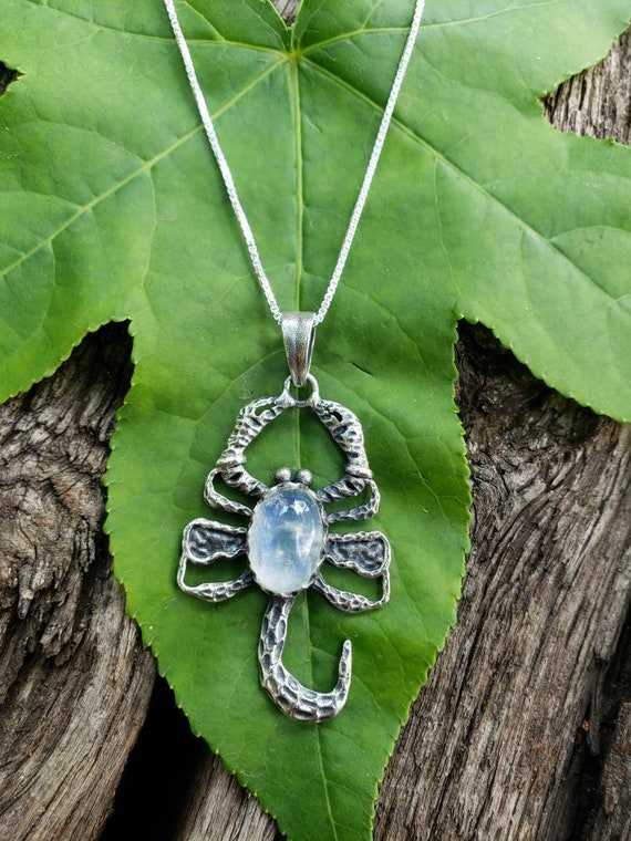 Sterling Silver Moonstone Scorpion Pendant Necklac