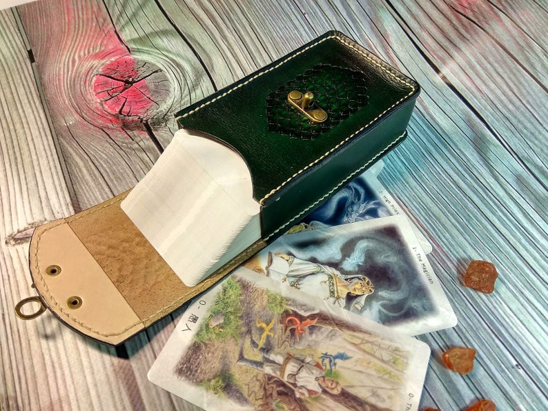 Green tarot card case Tarot leather case Tarot cards Etsy