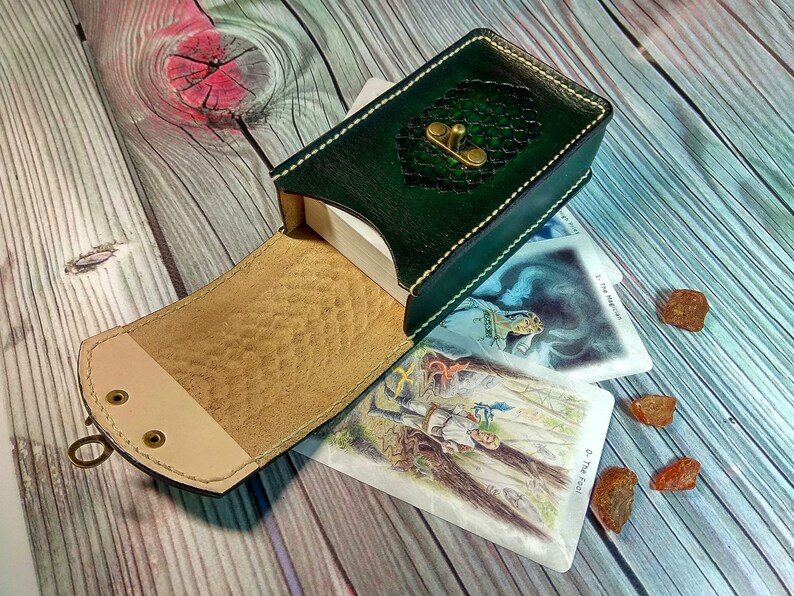 Green tarot card case Tarot leather case Tarot cards Etsy