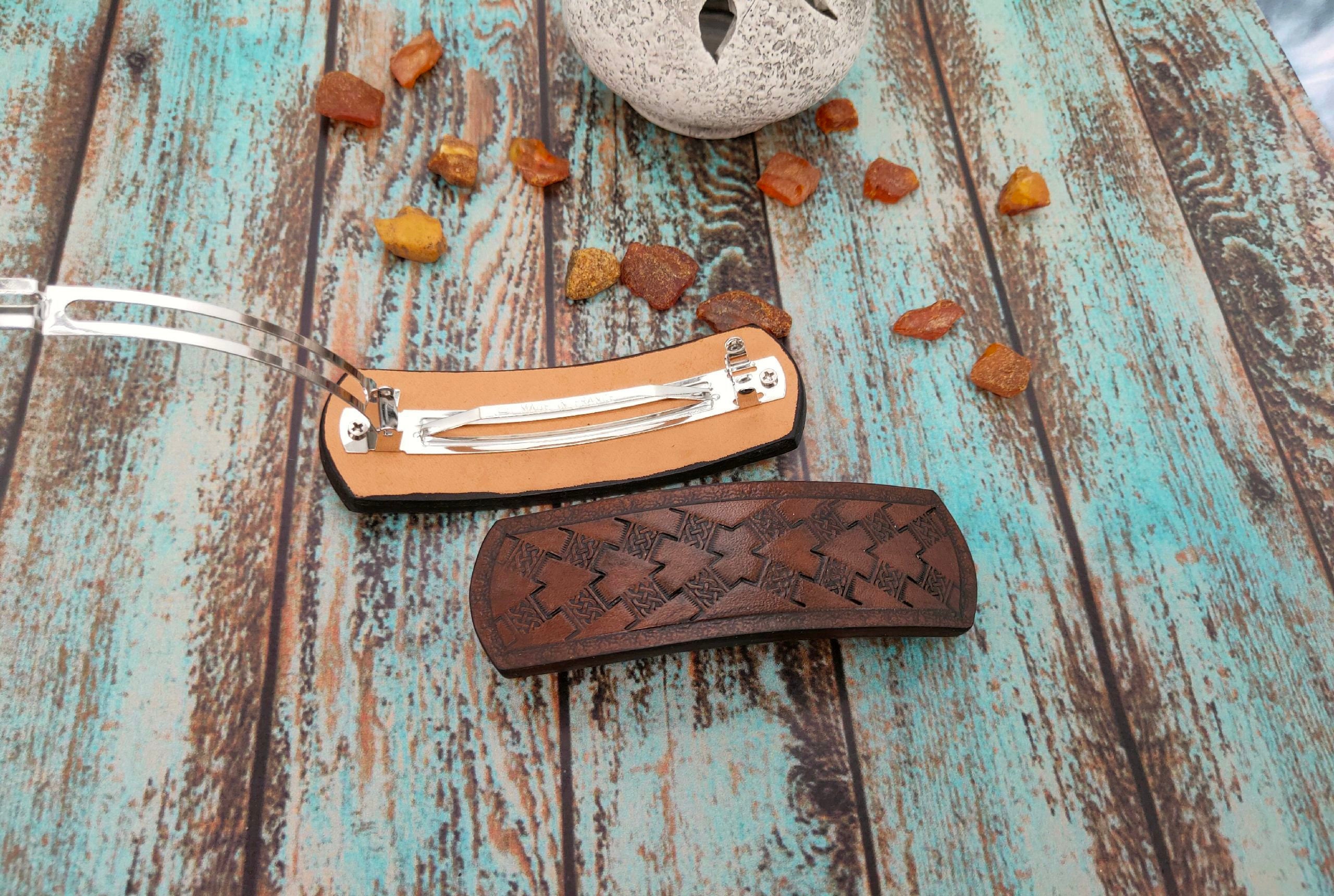 Leather hair clip leather barrette leather hair clips Etsy