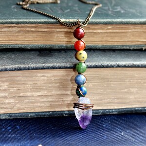 Rainbow Beads and Amethyst Necklace